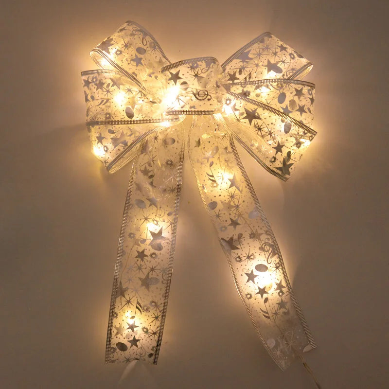 Xmas Tree LED Light Bow Ribbon Christmas Decorations