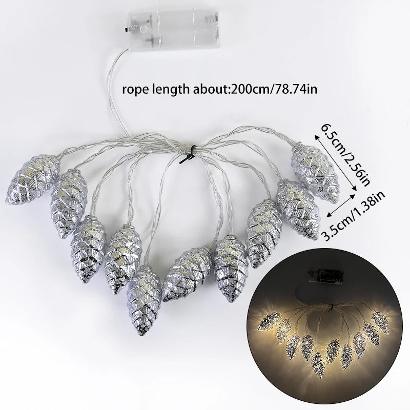 1.6M 10LED Pine Cone String Lights Christmas Tree Hanging