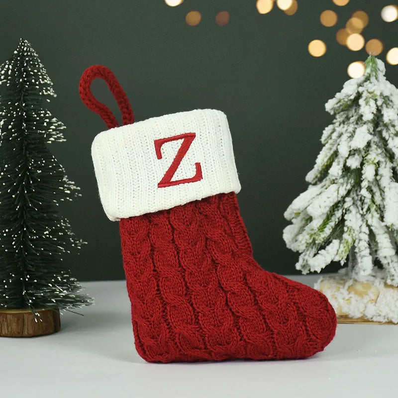 Name Letter Christmas Socks Red Snowflake