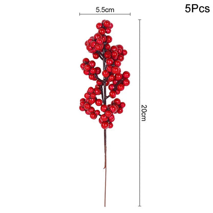 5Pcs Christmas Red Berry Articifial Flower Pine