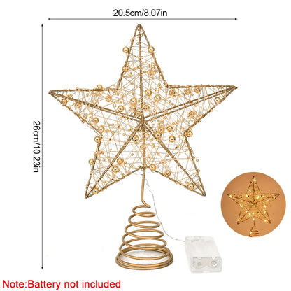 LED Light Christmas Tree Star Topper with Pearl Wire