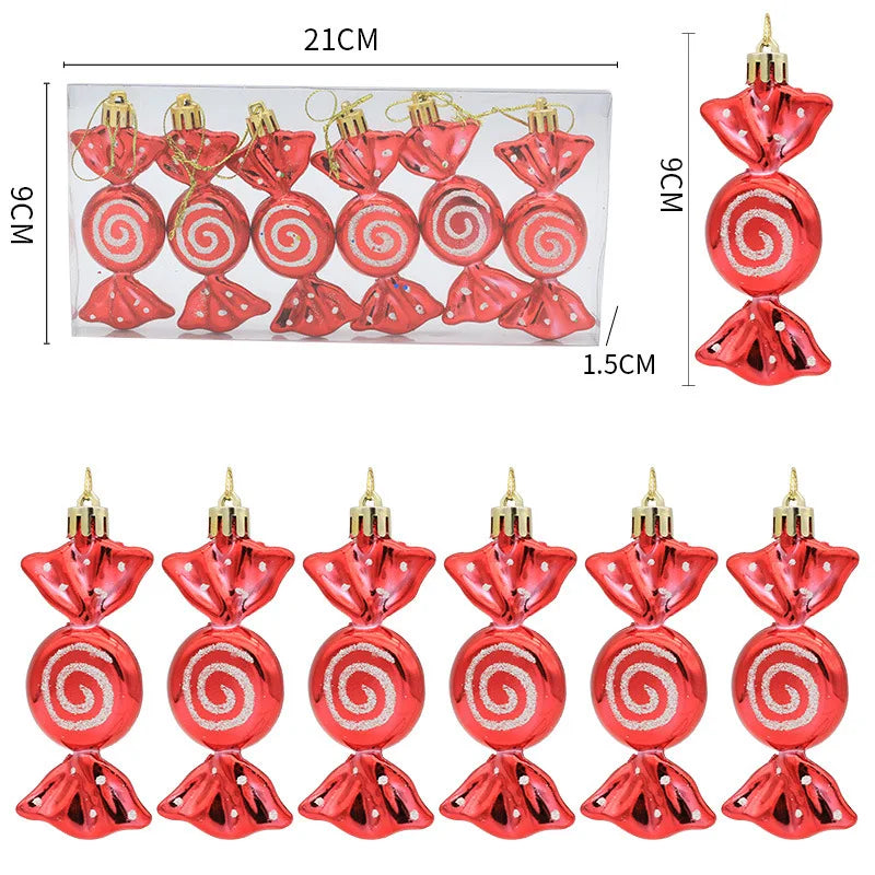 6pcs/box Christmas Candy Pendant Xmas Tree Hanging Ornaments