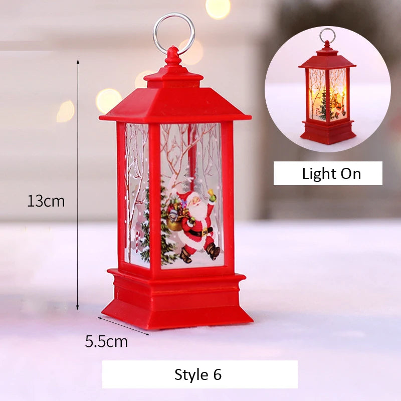 Santa Claus Snowman Lantern Light Merry Christmas