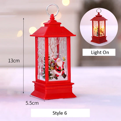 Santa Claus Snowman Lantern Light Merry Christmas