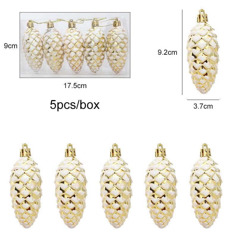 5Pcs Christmas Painted Pine Cone Balls Hanging Pendants
