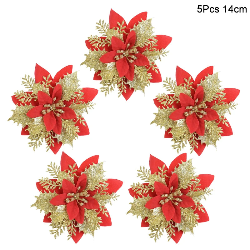 5Pcs Christmas Red Berry Articifial Flower Pine