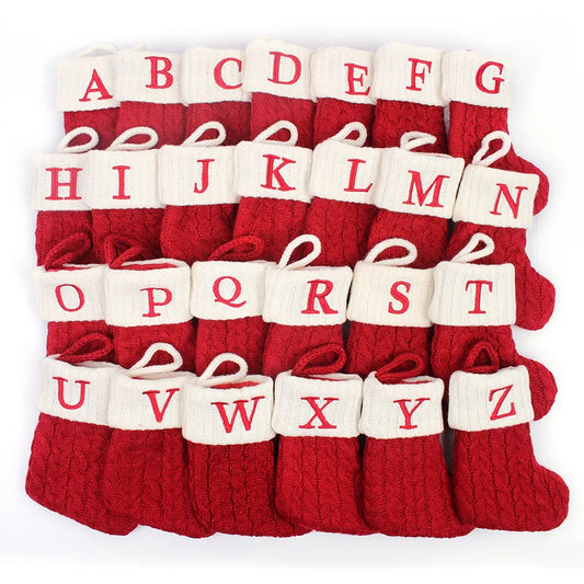 Name Letter Christmas Socks Red Snowflake