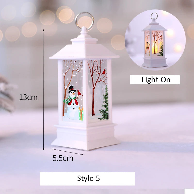Santa Claus Snowman Lantern Light Merry Christmas