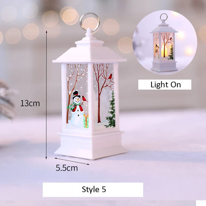 Santa Claus Snowman Lantern Light Merry Christmas