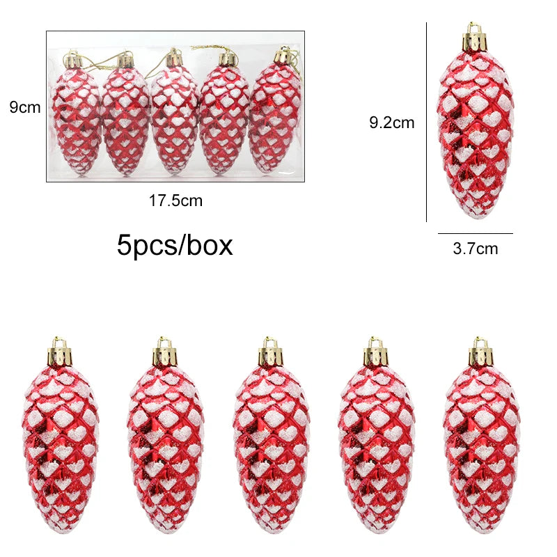 5Pcs Christmas Painted Pine Cone Balls Hanging Pendants