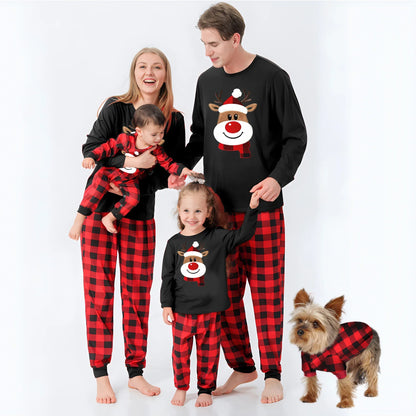 New Cartoon Deer Plaid Print Pajamas Set for Family