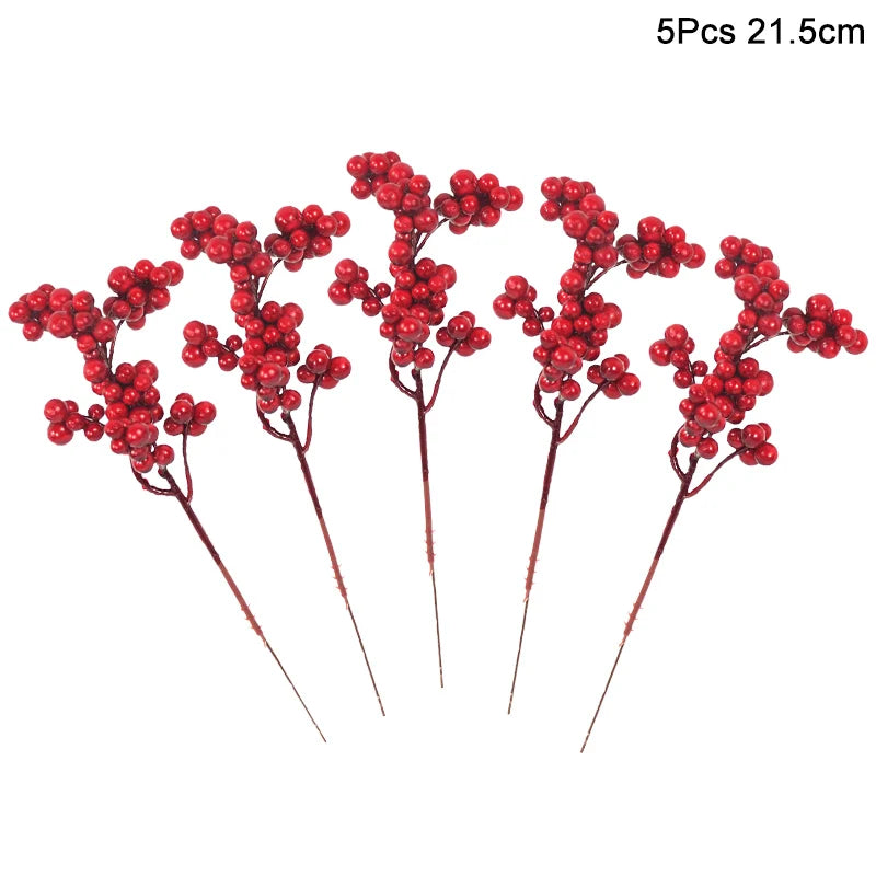 5Pcs Christmas Red Berry Articifial Flower Pine