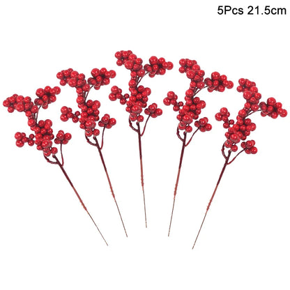 5Pcs Christmas Red Berry Articifial Flower Pine