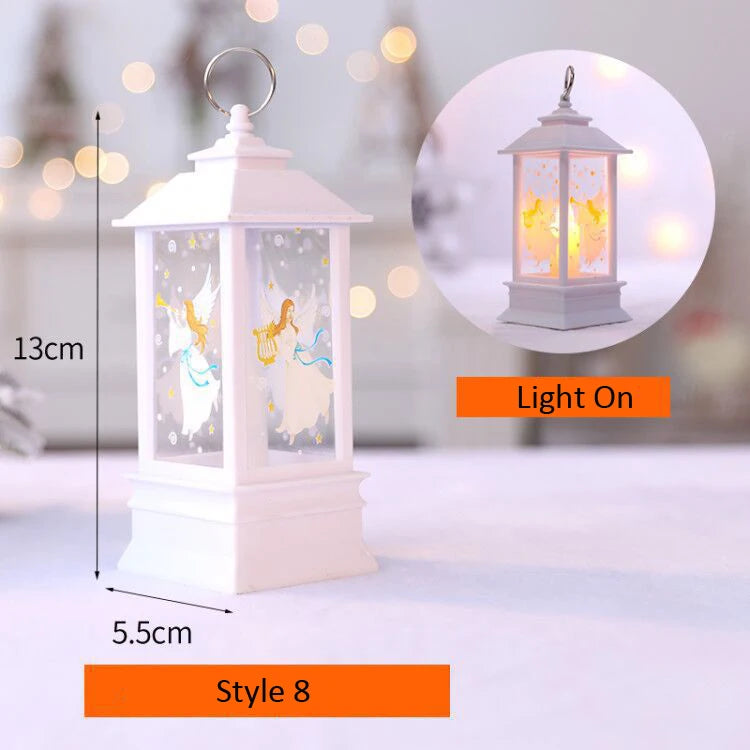Santa Claus Snowman Lantern Light Merry Christmas