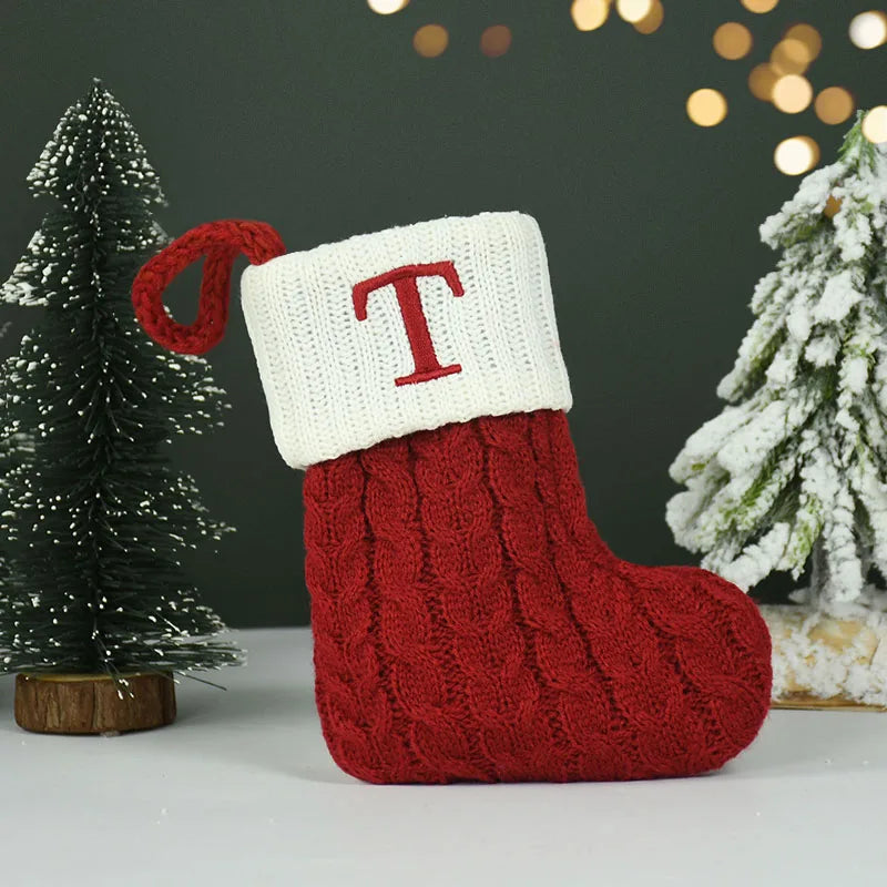 Name Letter Christmas Socks Red Snowflake