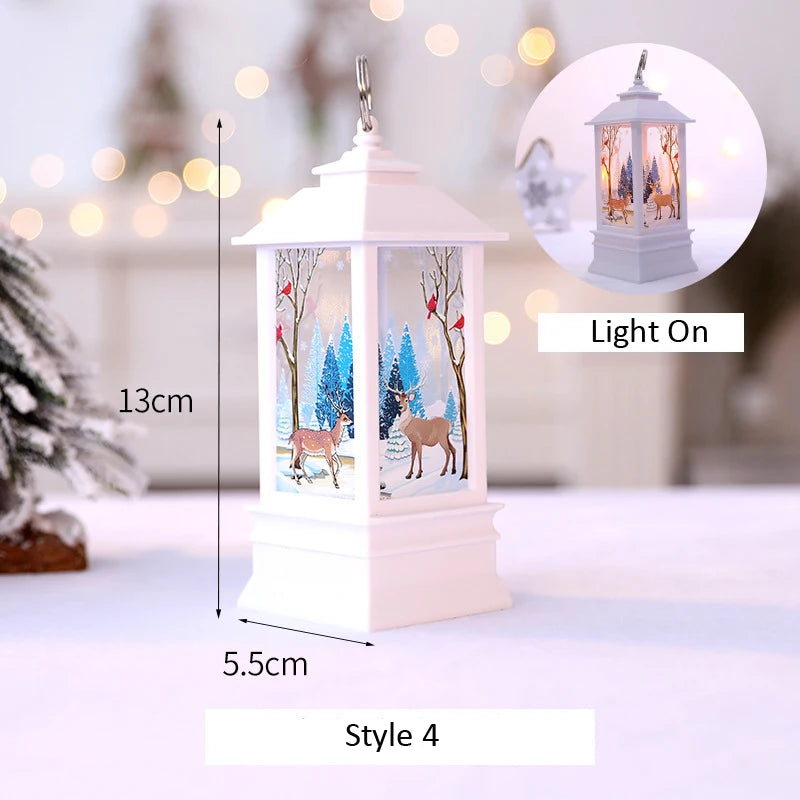 Santa Claus Snowman Lantern Light Merry Christmas