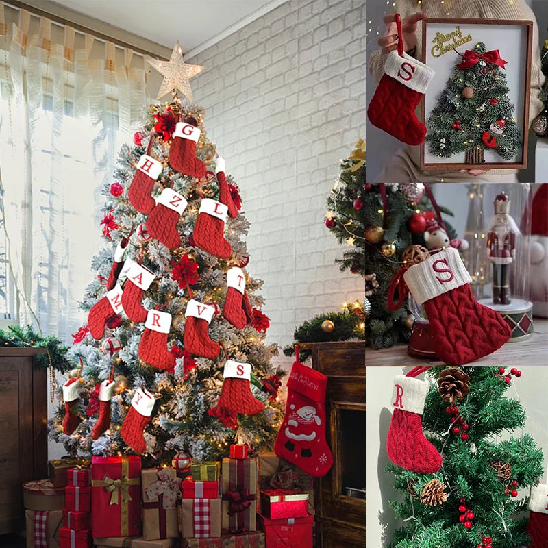 Name Letter Christmas Socks Red Snowflake
