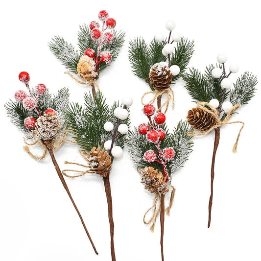5Pcs Christmas Red Berry Articifial Flower Pine