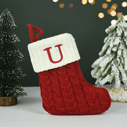 Name Letter Christmas Socks Red Snowflake