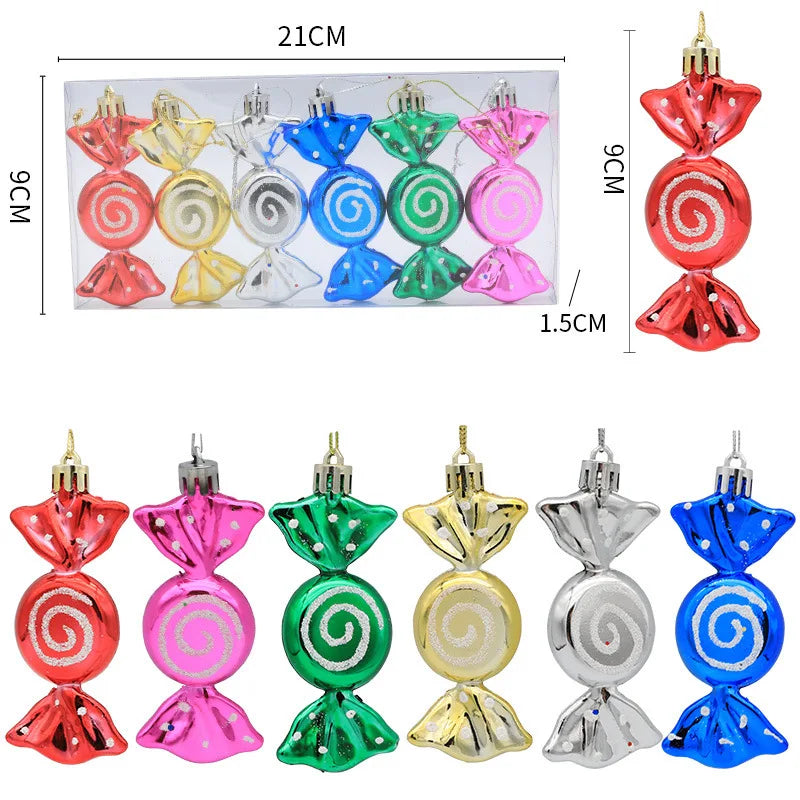 6pcs/box Christmas Candy Pendant Xmas Tree Hanging Ornaments