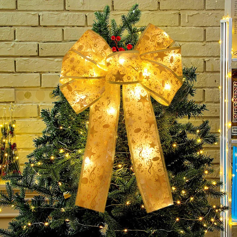 Xmas Tree LED Light Bow Ribbon Christmas Decorations