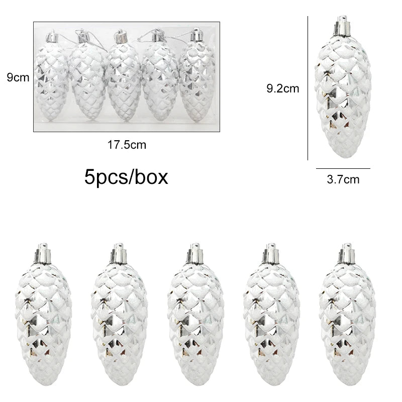 5Pcs Christmas Painted Pine Cone Balls Hanging Pendants