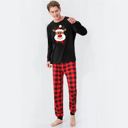New Cartoon Deer Plaid Print Pajamas Set for Family