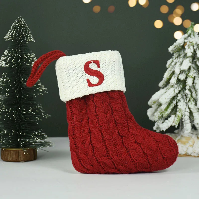 Name Letter Christmas Socks Red Snowflake