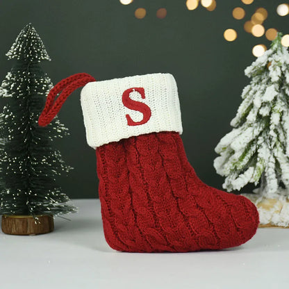 Name Letter Christmas Socks Red Snowflake