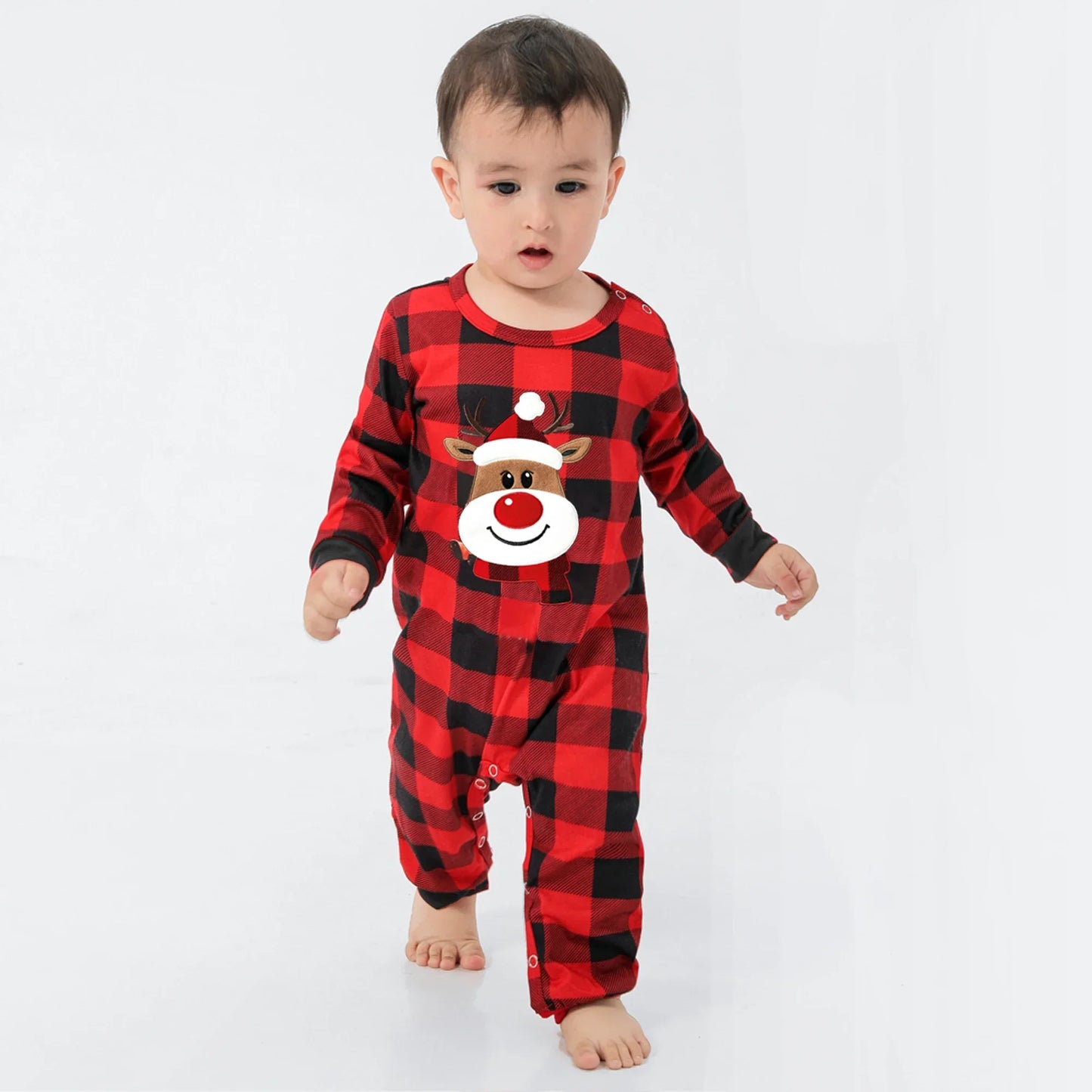 New Cartoon Deer Plaid Print Pajamas Set for Family