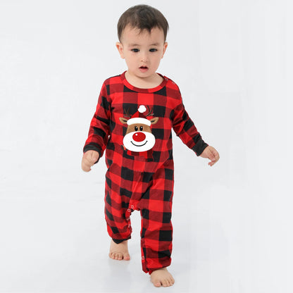 New Cartoon Deer Plaid Print Pajamas Set for Family