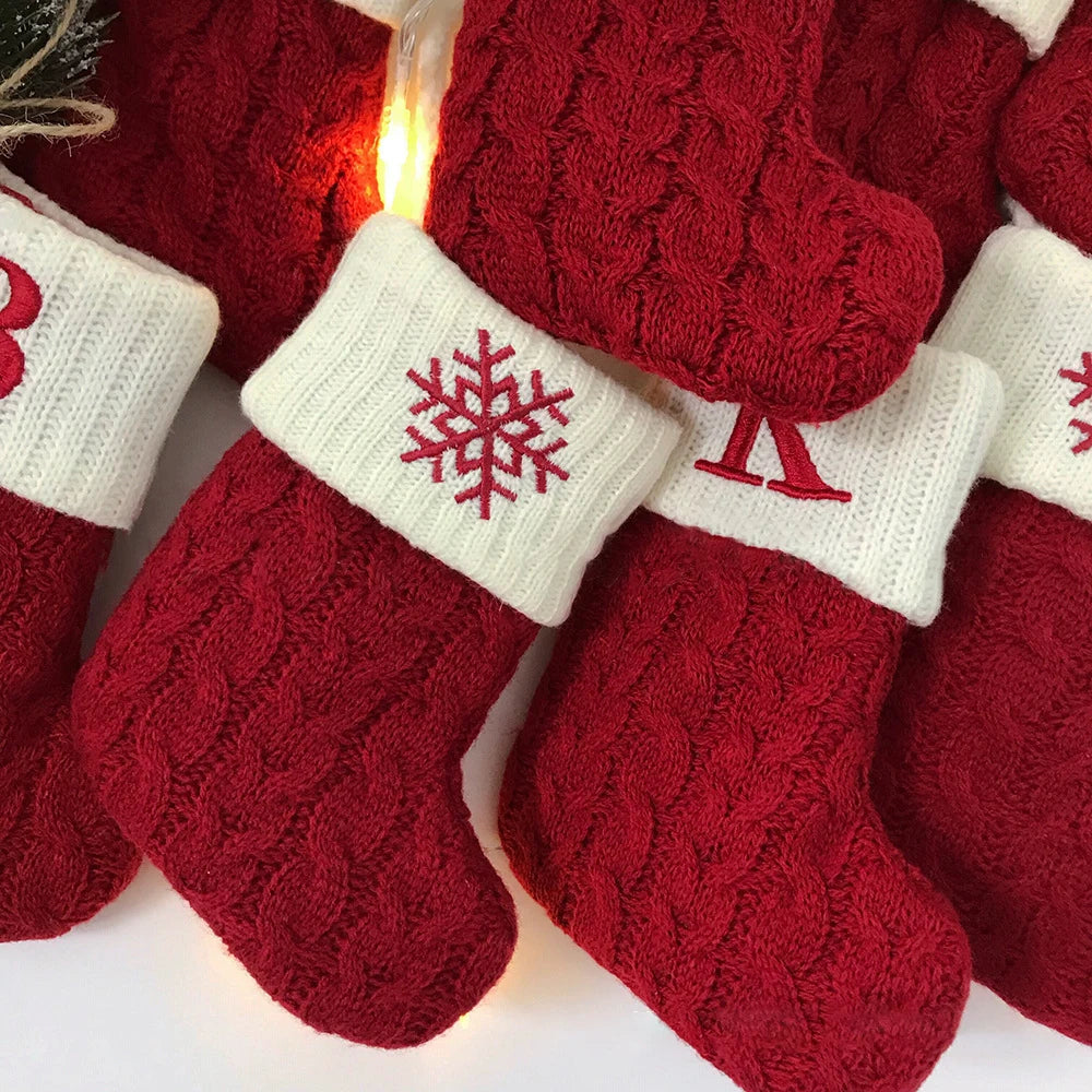 Name Letter Christmas Socks Red Snowflake