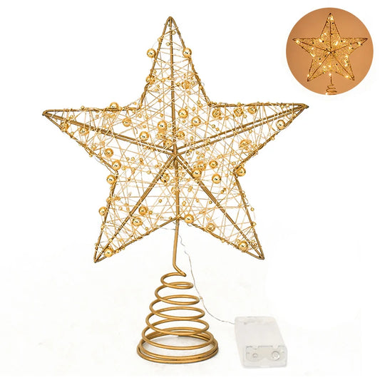 LED Light Christmas Tree Star Topper with Pearl Wire