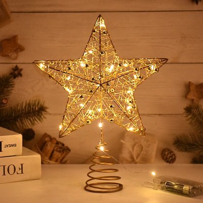 LED Light Christmas Tree Star Topper with Pearl Wire
