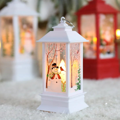 Santa Claus Snowman Lantern Light Merry Christmas