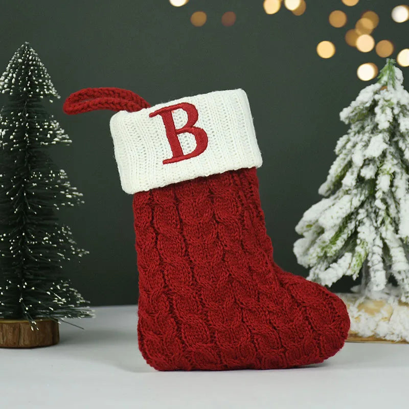 Name Letter Christmas Socks Red Snowflake