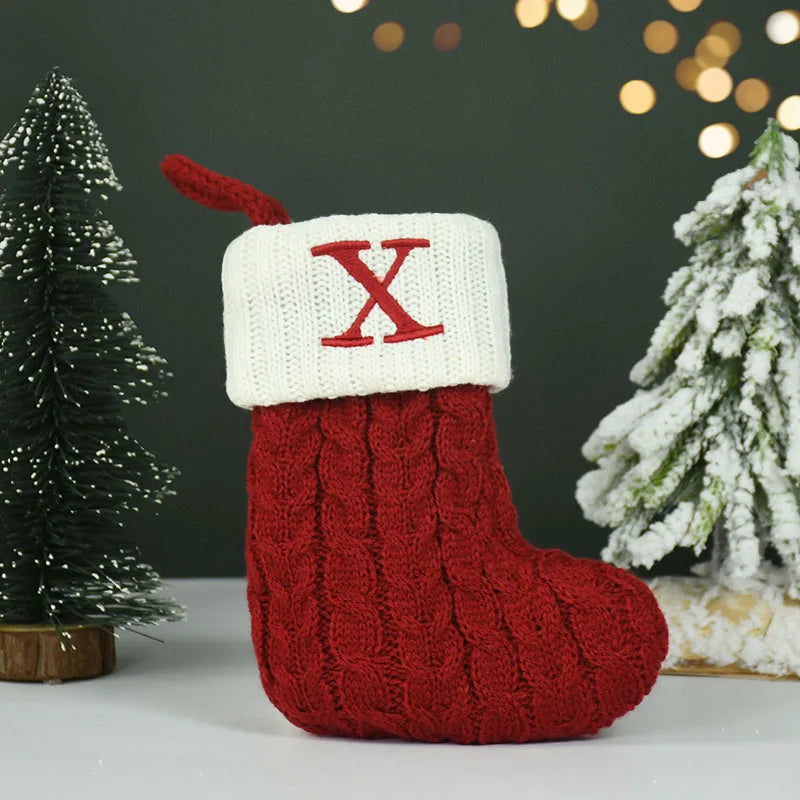 Name Letter Christmas Socks Red Snowflake
