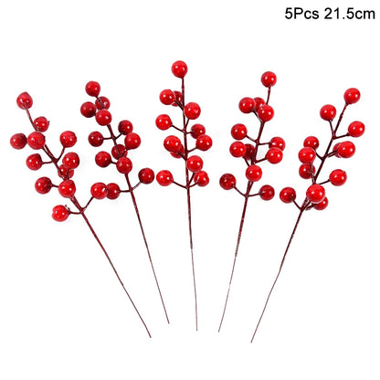 5Pcs Christmas Red Berry Articifial Flower Pine