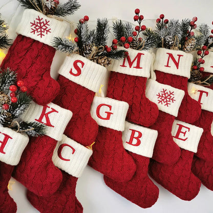 Name Letter Christmas Socks Red Snowflake