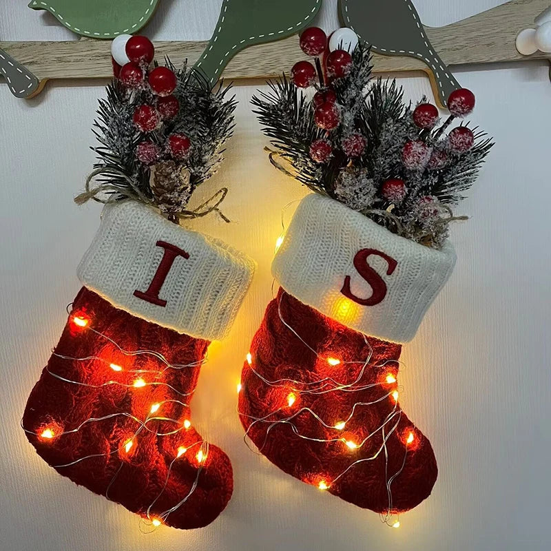 Name Letter Christmas Socks Red Snowflake