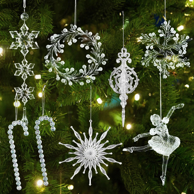 Xmas Tree Transparent Snowflake Hanging Ornaments