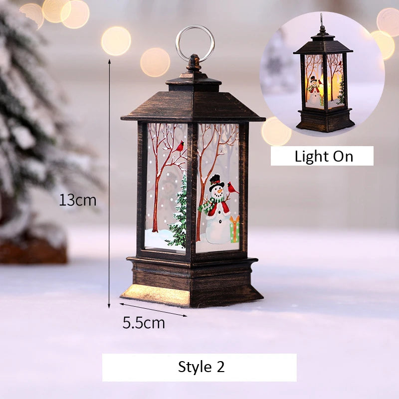 Santa Claus Snowman Lantern Light Merry Christmas