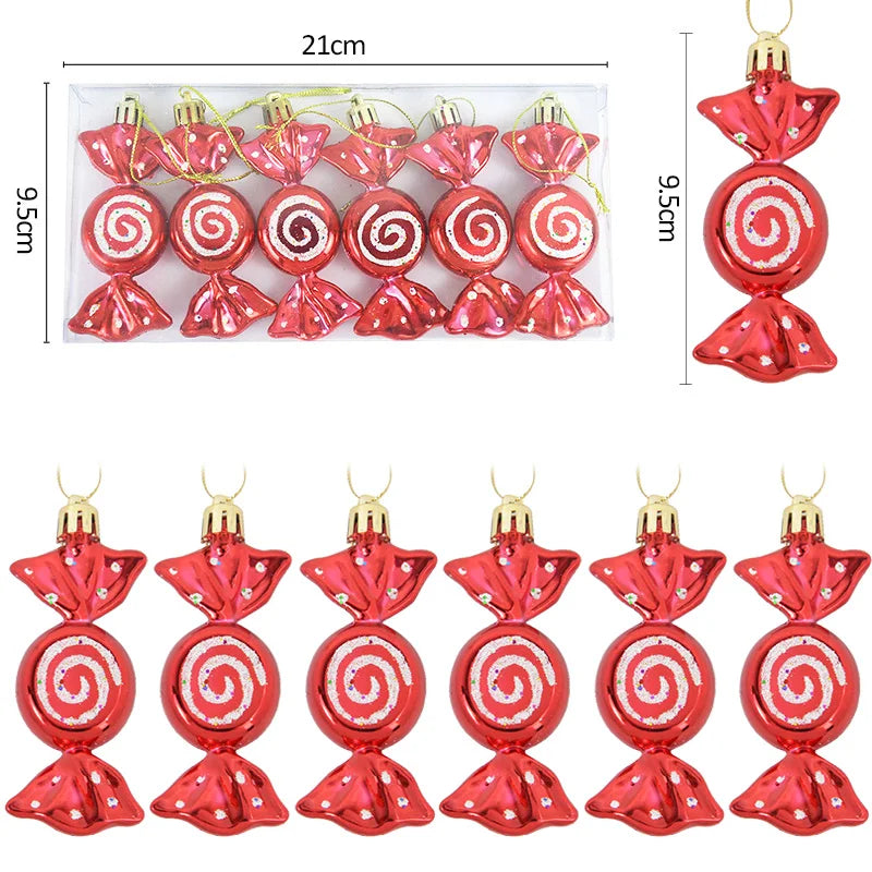 6pcs/box Christmas Candy Pendant Xmas Tree Hanging Ornaments