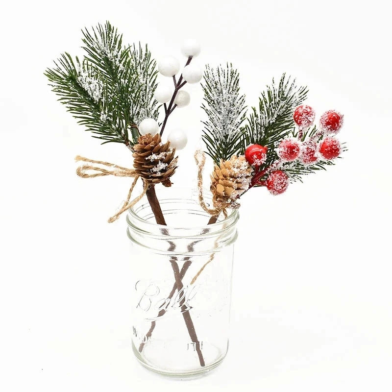 5Pcs Christmas Red Berry Articifial Flower Pine