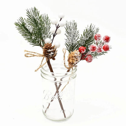 5Pcs Christmas Red Berry Articifial Flower Pine
