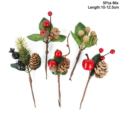 5Pcs Christmas Red Berry Articifial Flower Pine
