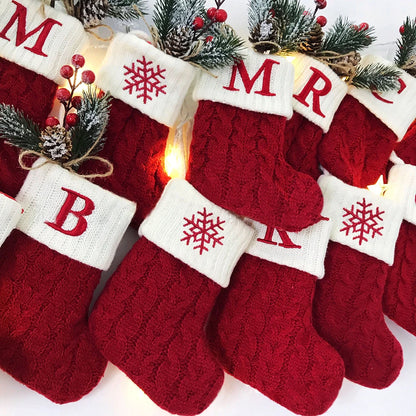 Name Letter Christmas Socks Red Snowflake