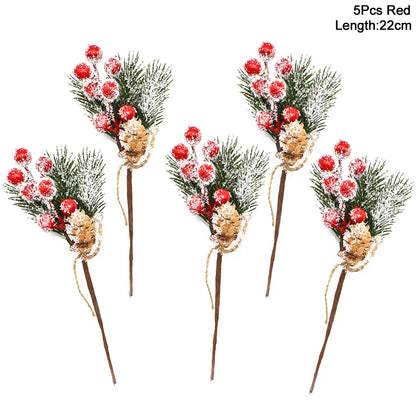 5Pcs Christmas Red Berry Articifial Flower Pine