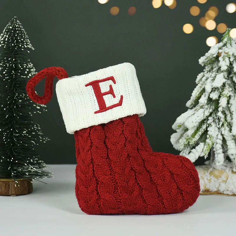 Name Letter Christmas Socks Red Snowflake