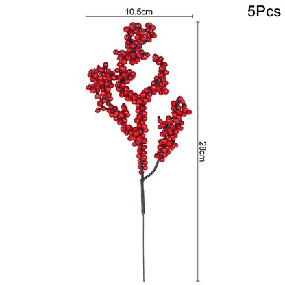 5Pcs Christmas Red Berry Articifial Flower Pine